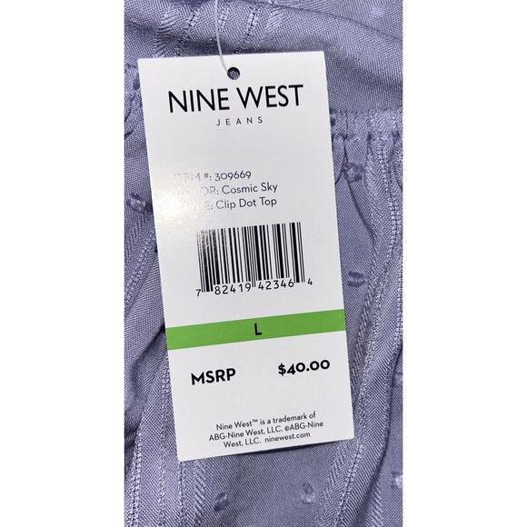 NINE WEST Womens L Tunic Top Swiss Dot S/S Keyhole V Neck Purple Chiffon New - Picture 5 of 8